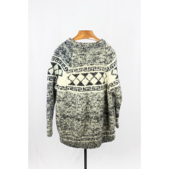 Vintage Black White Marled Wool Ecuador Nepal Scandi Sweater, Size XL - Picture 2 of 13